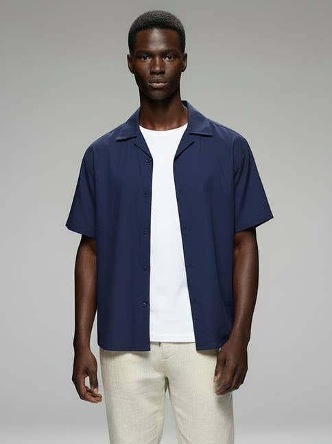 Hawk's Bay Linen Blend Shirt — Navy
