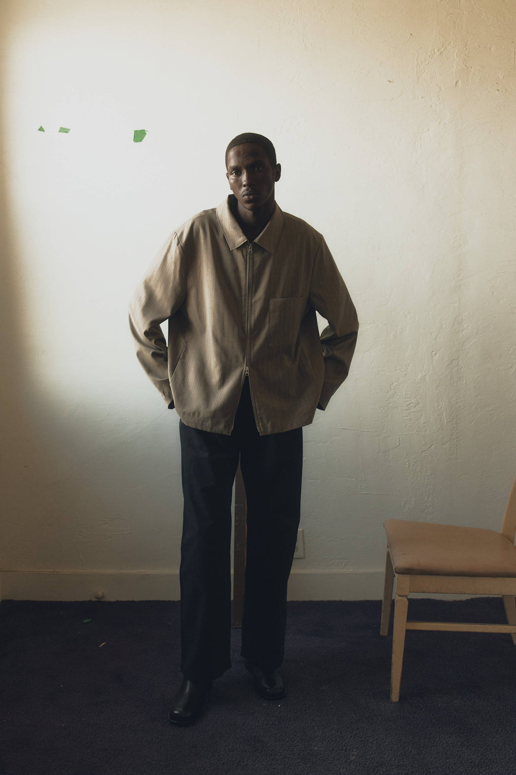Common Market The Benjamin Jacket | Collared Zip-Up Pinstripe Jacket - Taupe — view 4 of 6