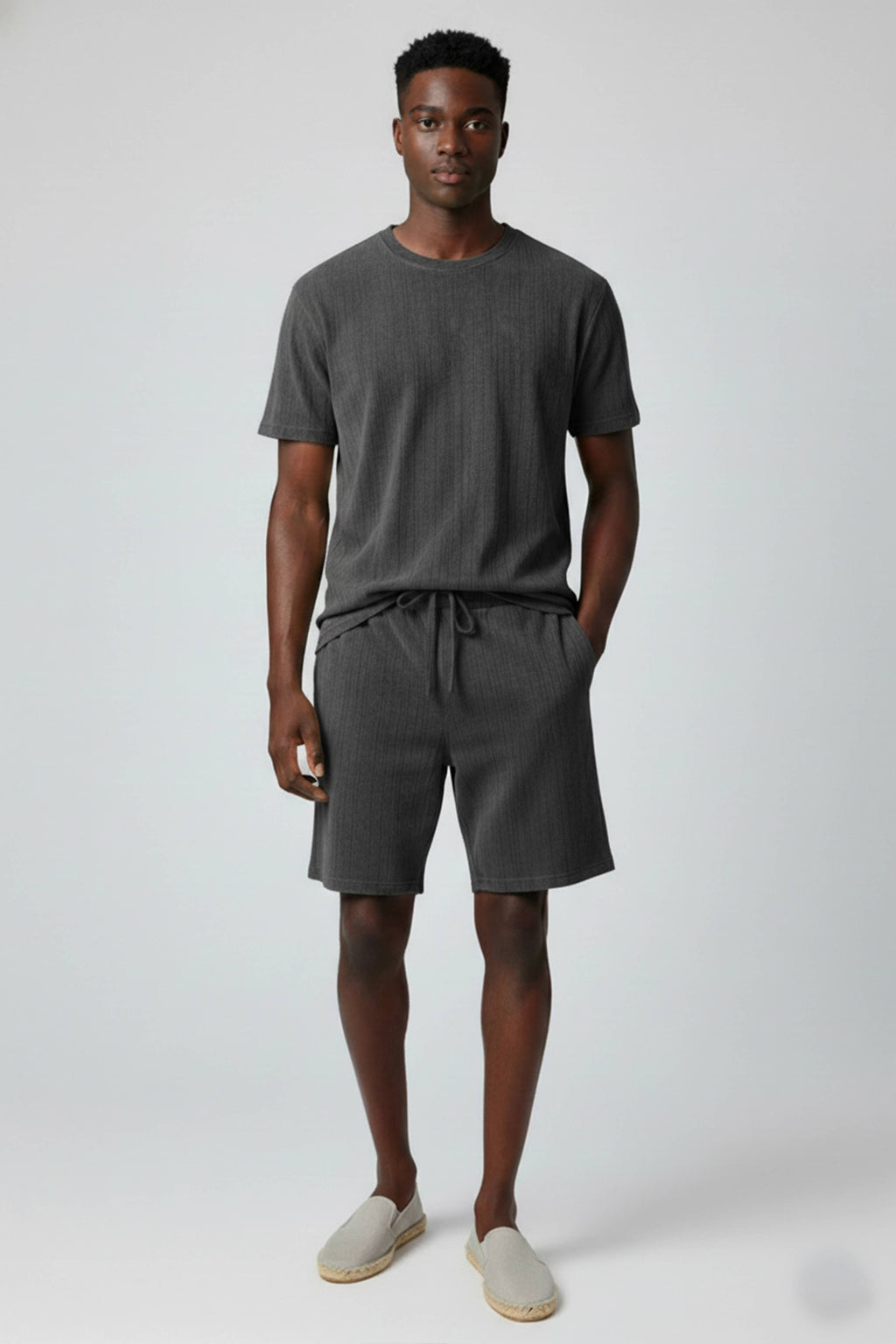 Hawk's Bay Textured Tee and Short Set — Charcoal