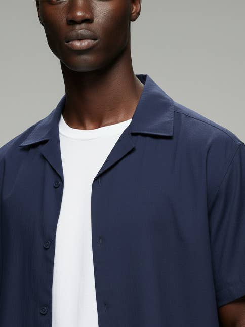 Hawk's Bay Linen Blend Shirt — Navy