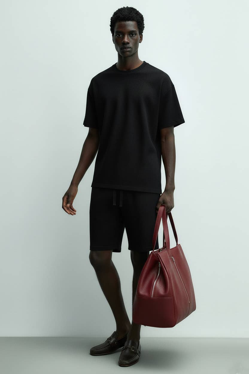 Hawk's Bay Textured Tee and Short Set — Onyx