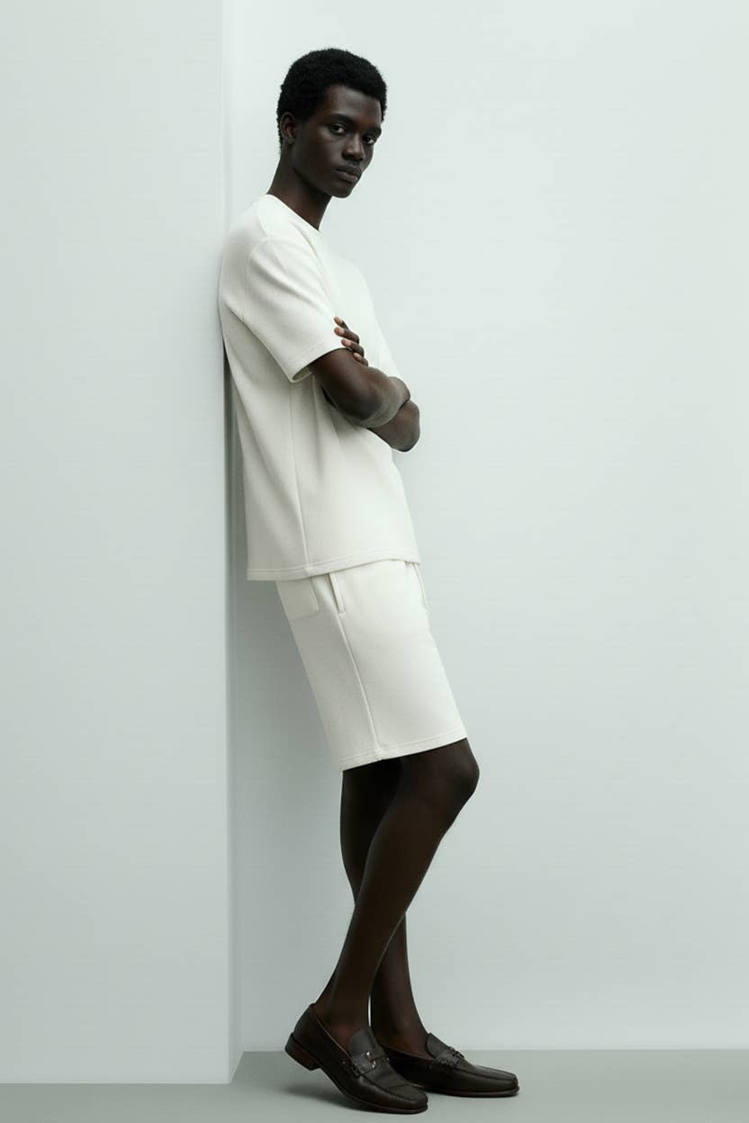 Hawk's Bay Textured Tee and Short Set — Bone