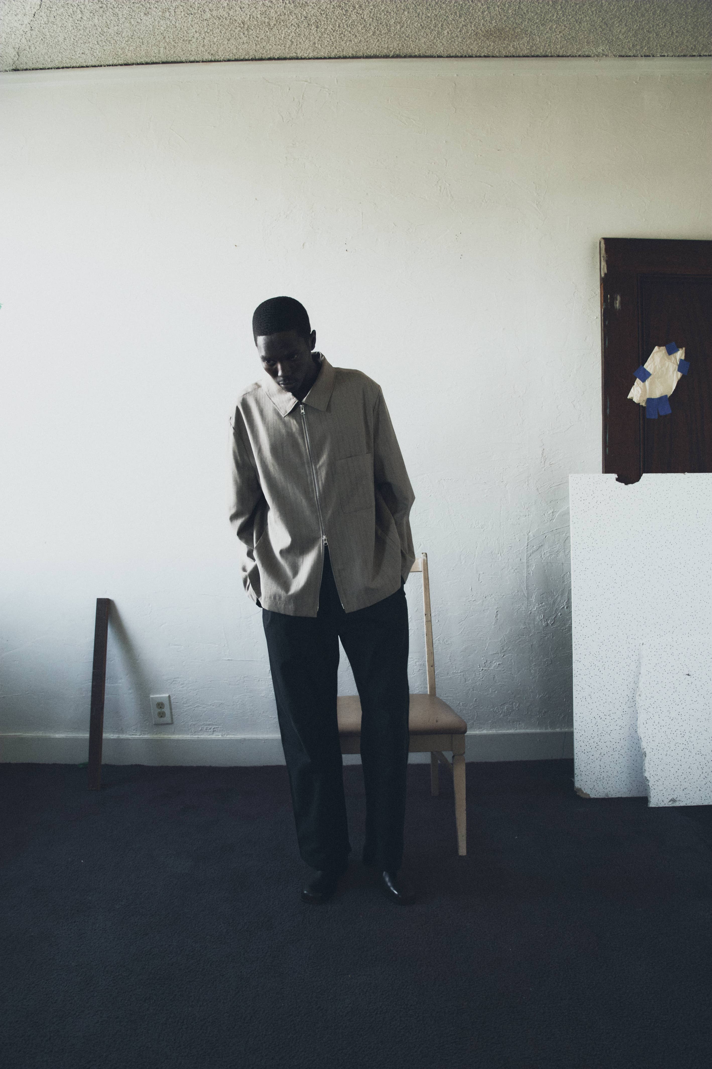 Common Market The Benjamin Jacket | Collared Zip-Up Pinstripe Jacket - Taupe — view 6 of 6