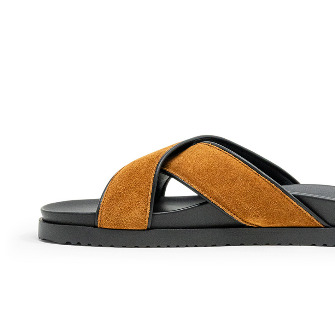 Tan Amalfi Crossover Sandal — side close-up