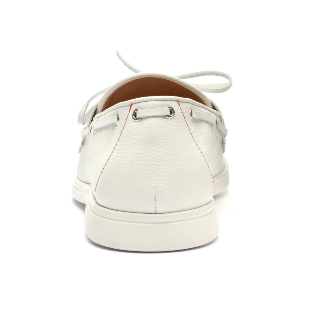 White Pebbled Leather Barca Yacht Loafer — heel close-up