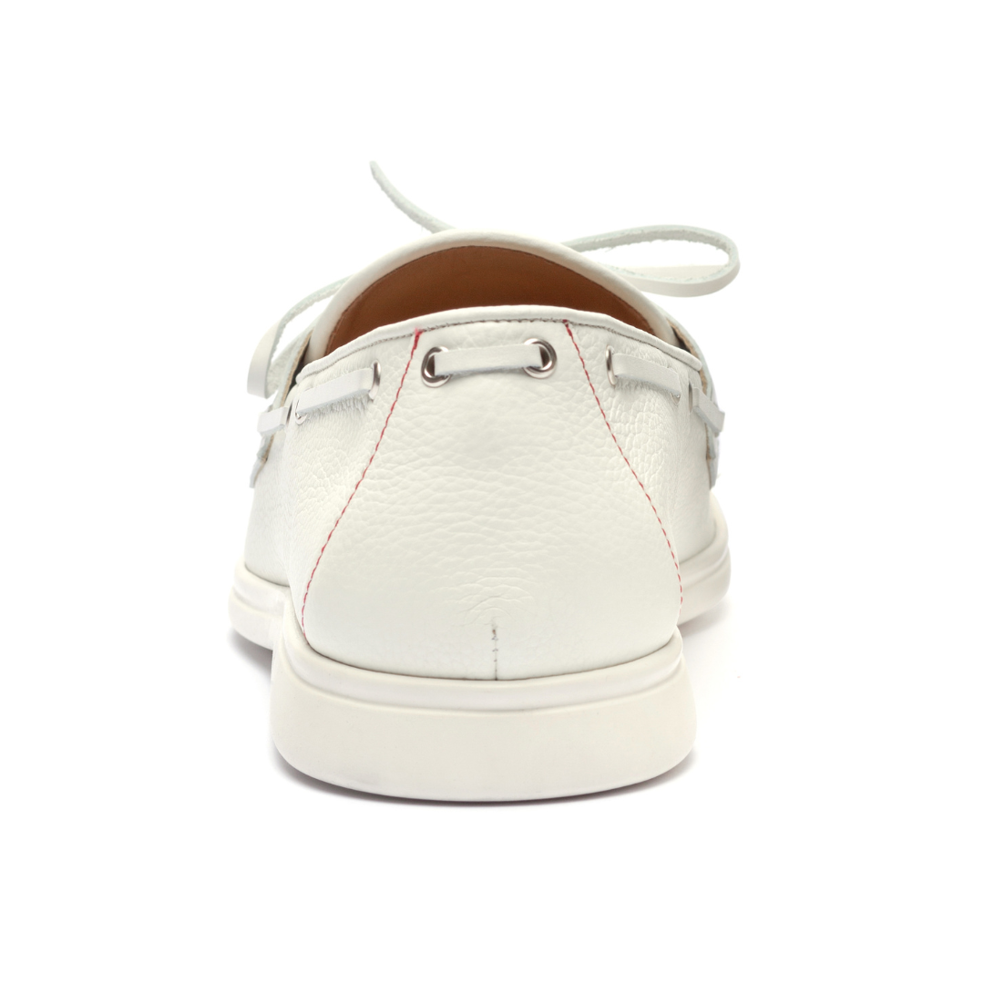 White Pebbled Leather Barca Yacht Loafer — heel close-up