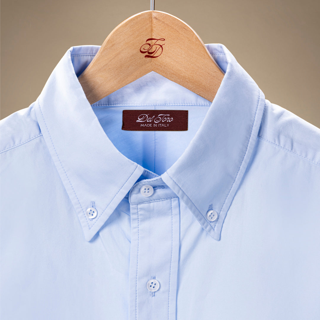 Button Down Shirt in Solid Light Blue — fabric and collar detail