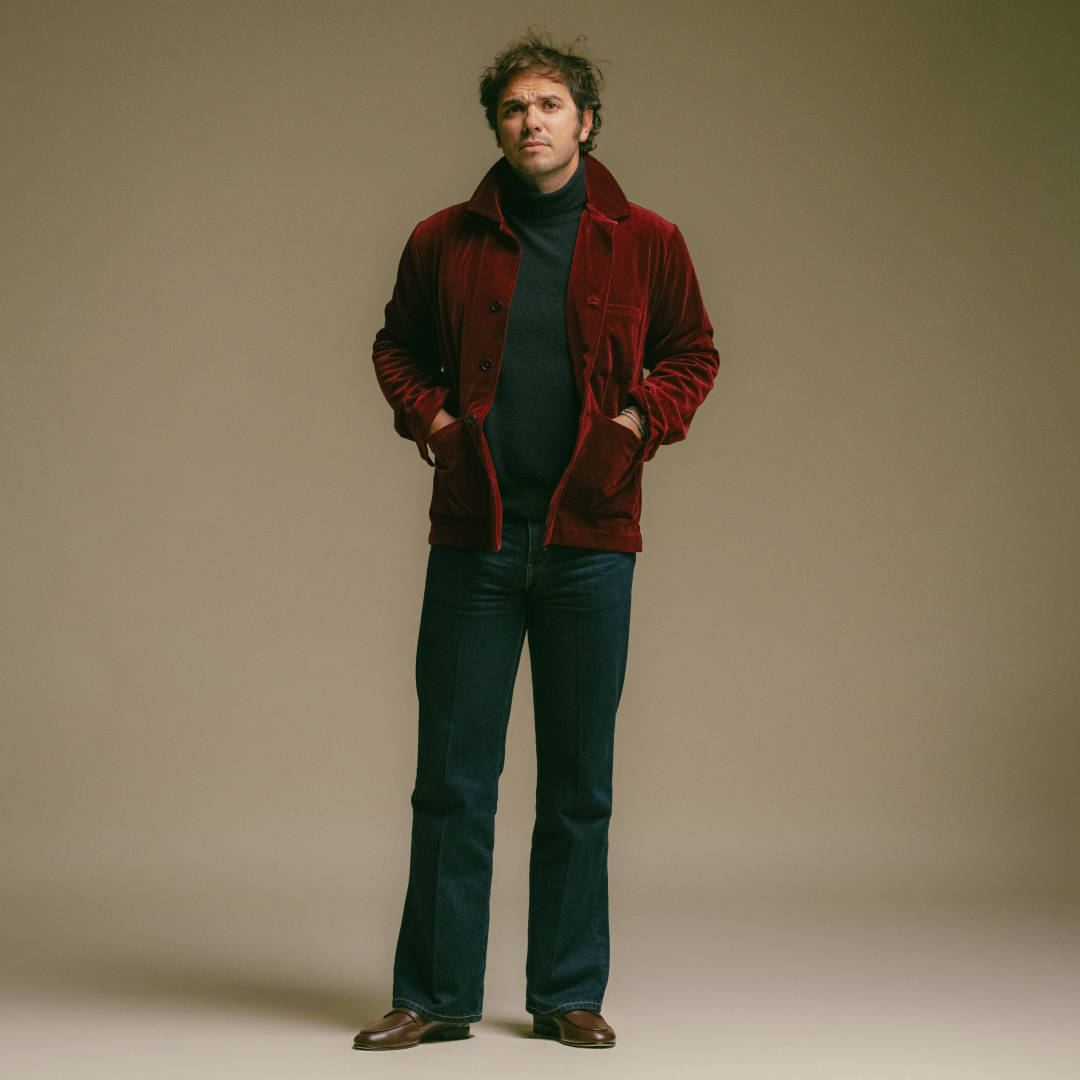 Velour Cocktail Coat in Oxblood — outfit styling detail