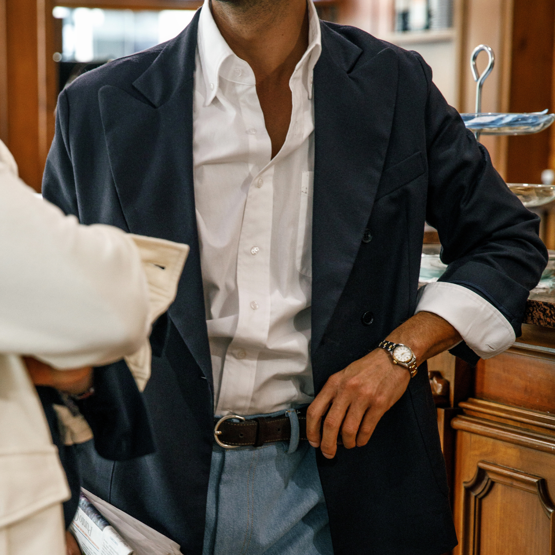 Button Down Shirt in Solid Panna White — styled outfit view