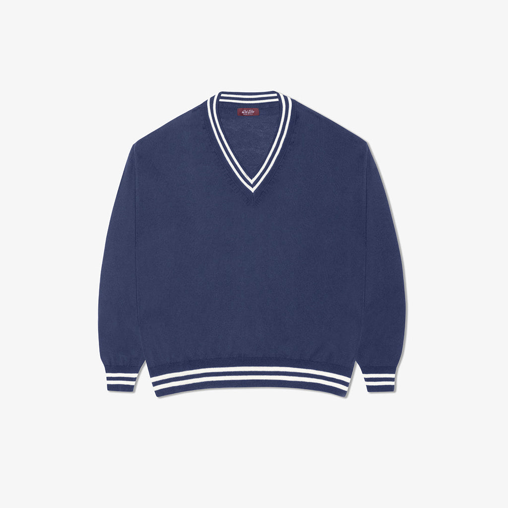 Vintage Club V-Neck Sweater in Navy — front product view