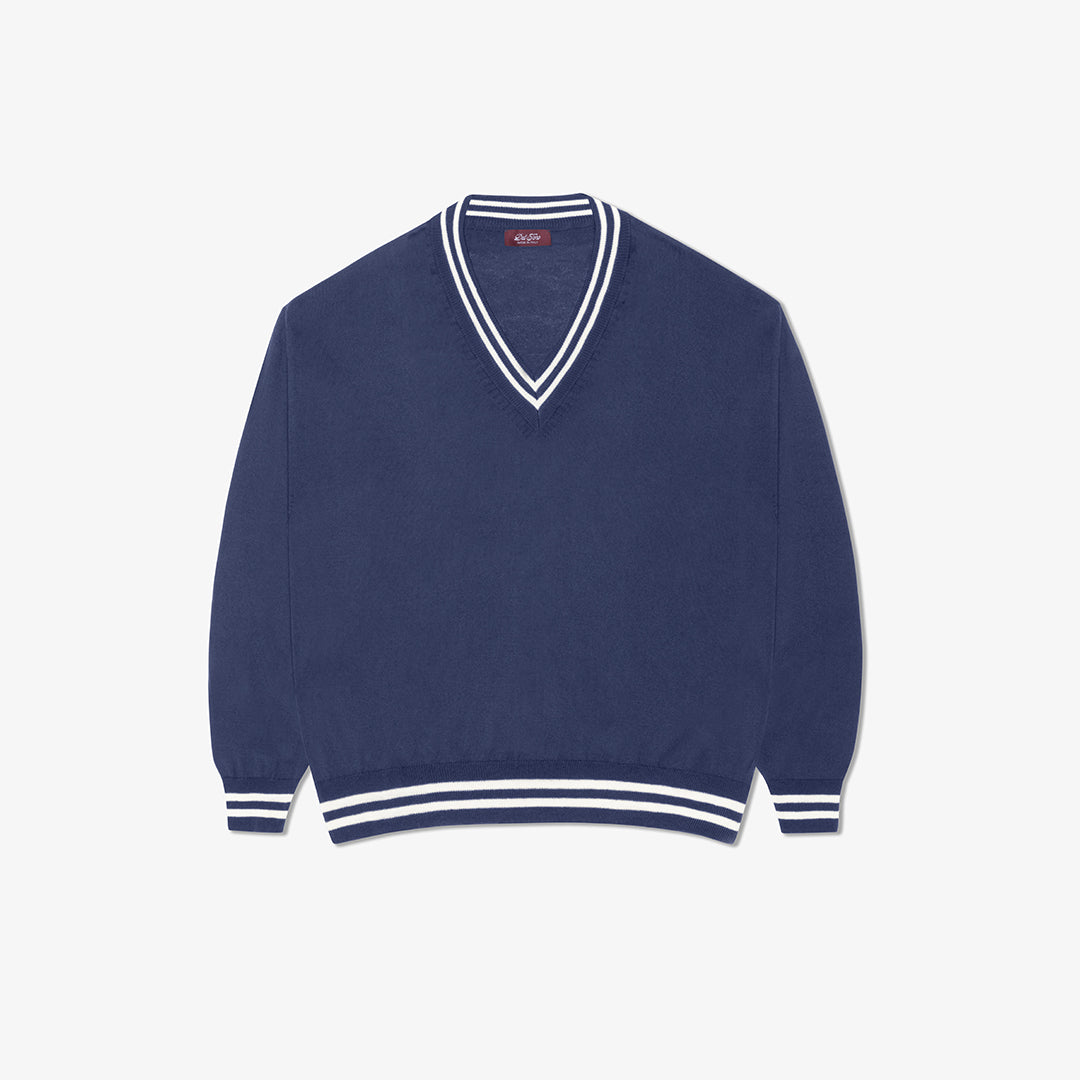 Vintage Club V-Neck Sweater in Navy — front product view
