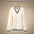 Vintage Club V-Neck Sweatshirt in Panna with Forest Trim — front product view