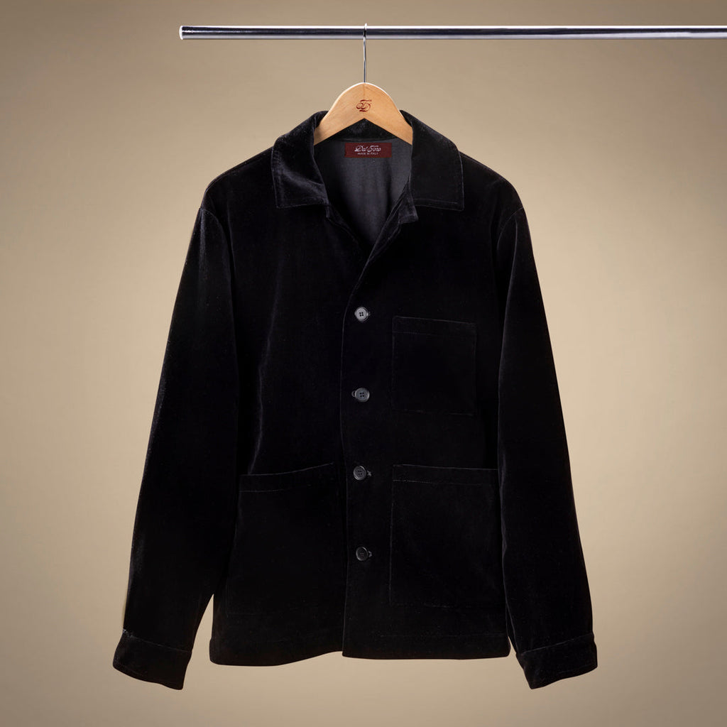 Velour Cocktail Coat in Black — front product view