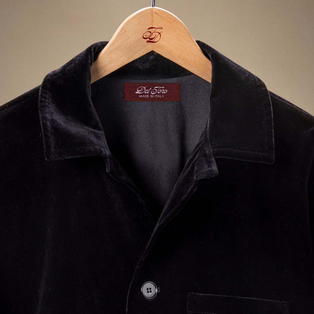 Velour Cocktail Coat in Black — garment detail