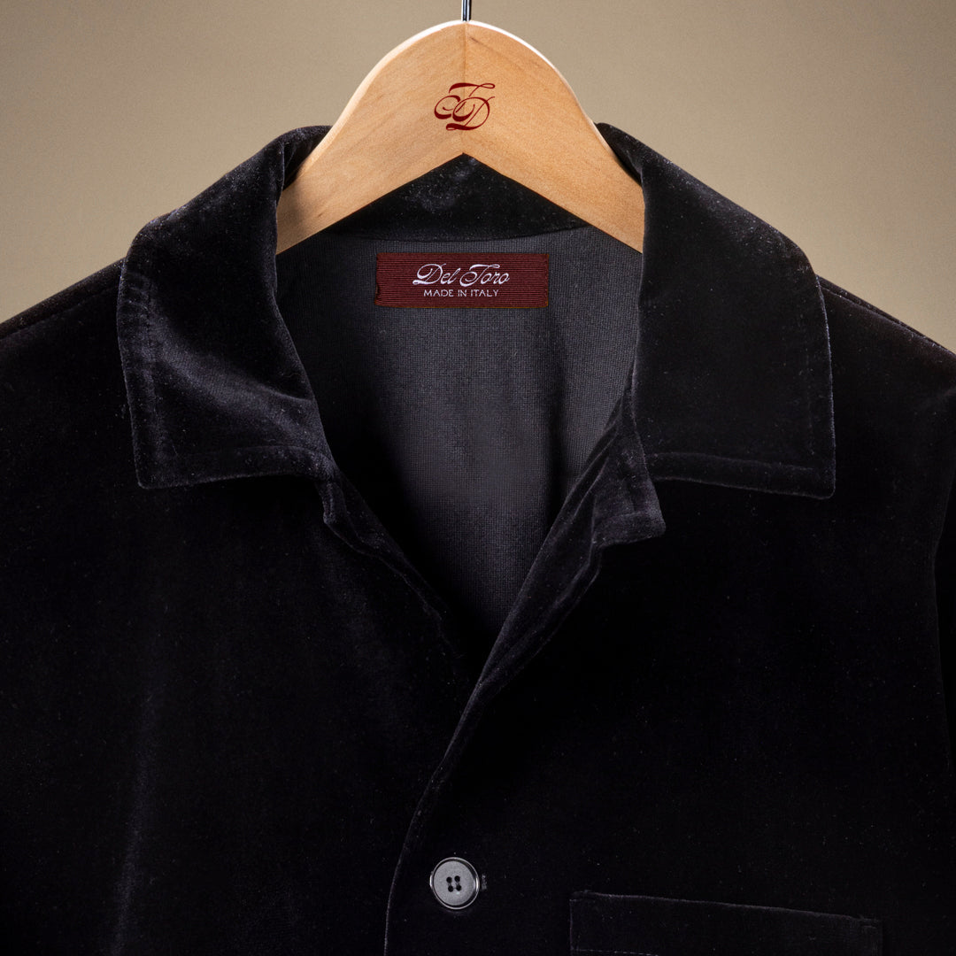 Velour Cocktail Coat in Black — garment detail