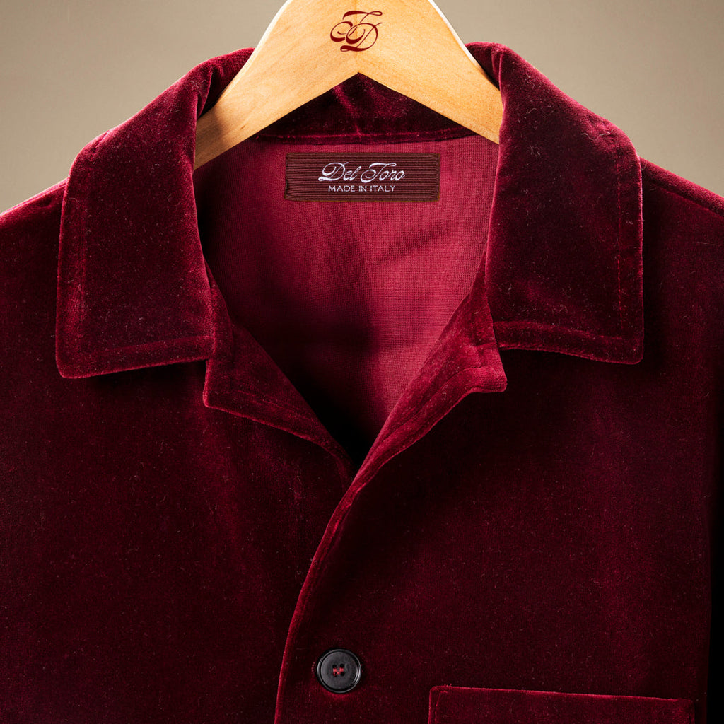 Velour Cocktail Coat in Oxblood — garment detail