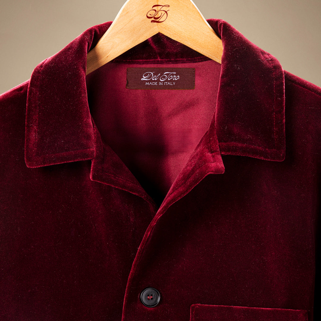 Velour Cocktail Coat in Oxblood — garment detail