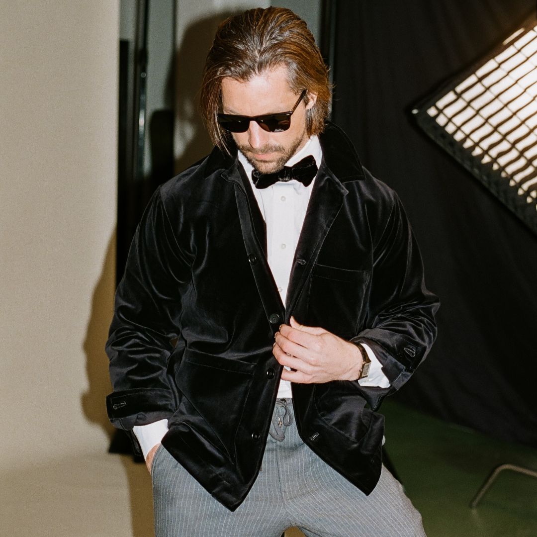 Velour Cocktail Coat in Black — styled product view