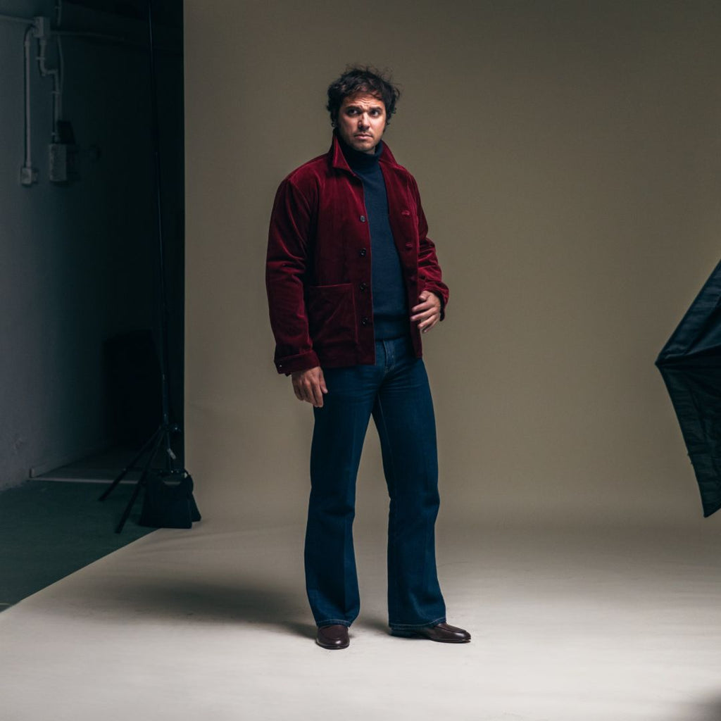 Velour Cocktail Coat in Oxblood — styled product view