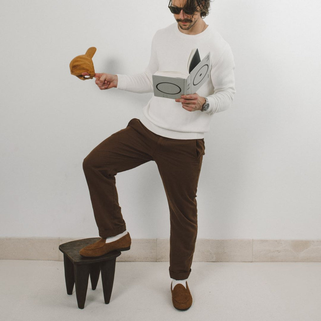 Classic Crewneck Sweater in Vintage White — styled product view