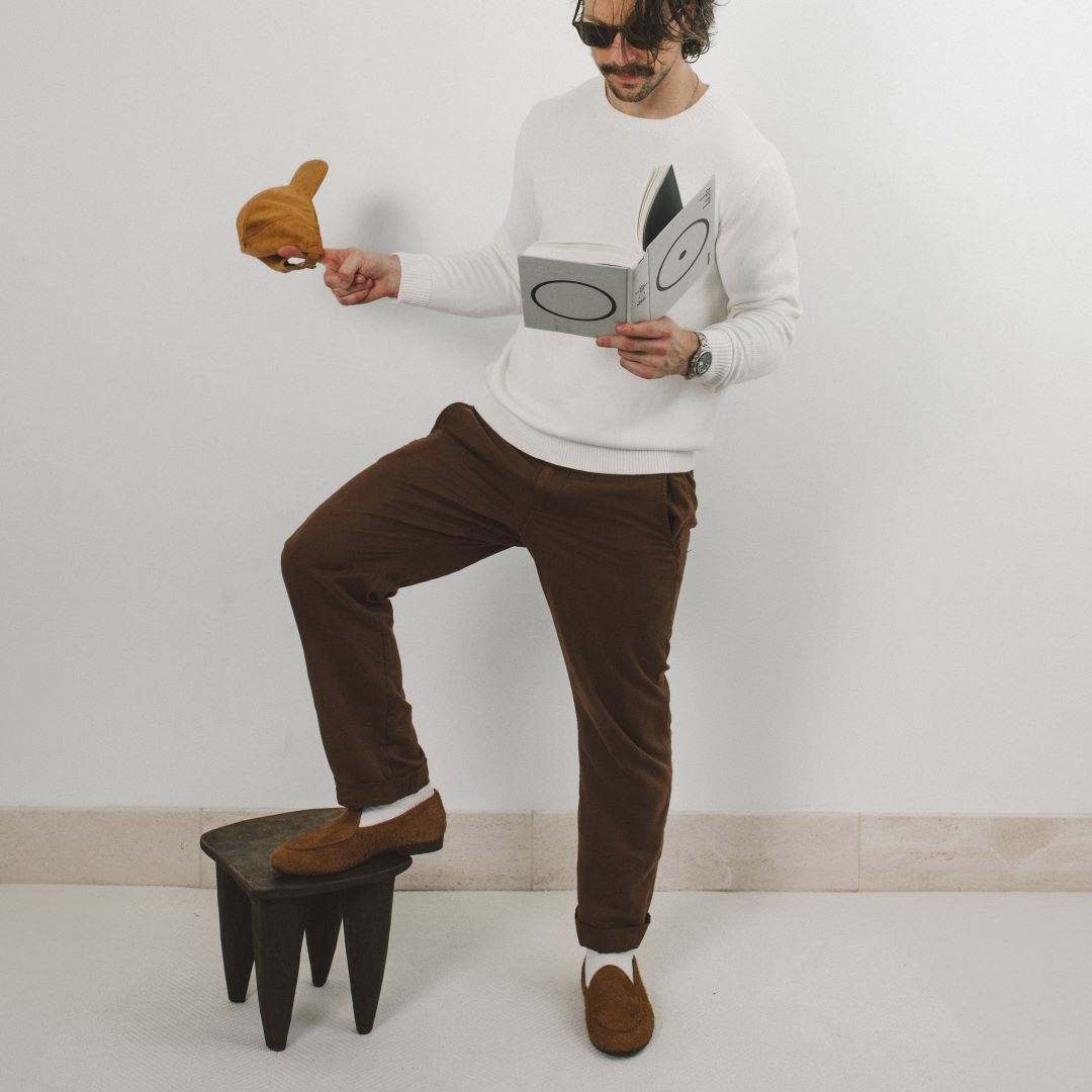 Classic Crewneck Sweater in Vintage White — styled product view