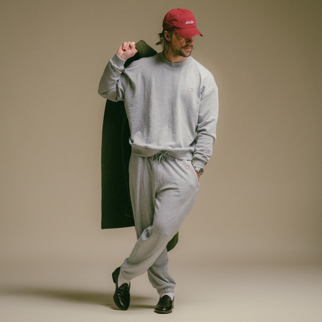 Retro Gym Crewneck Sweatshirt in Heather Grey — lifestyle detail