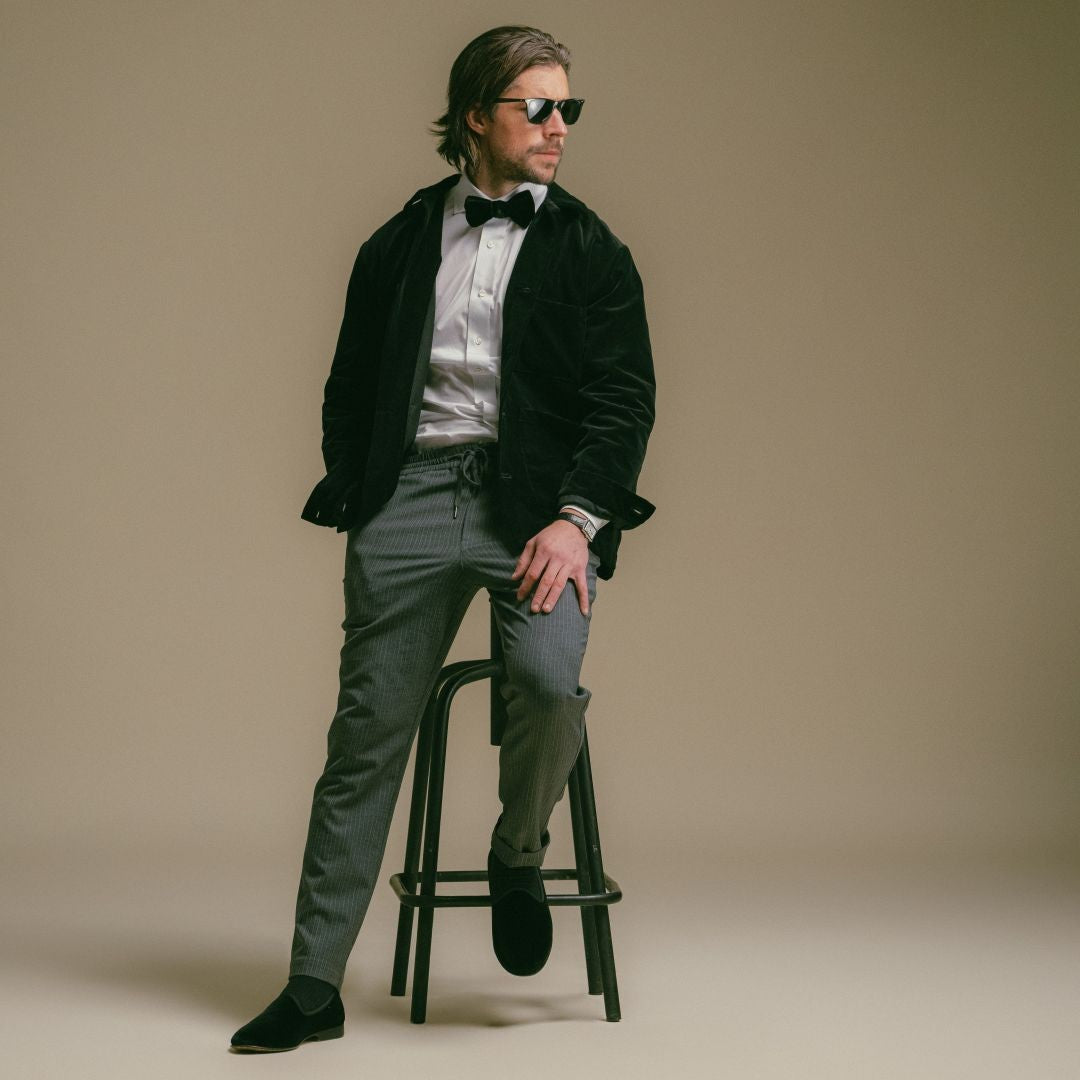 Velour Cocktail Coat in Black — lifestyle close-up