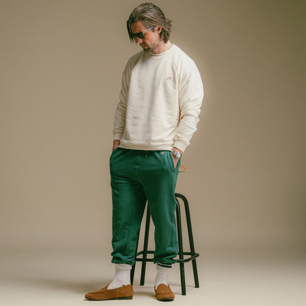 Retro Gym Crewneck Sweatshirt in Vintage White — lifestyle detail