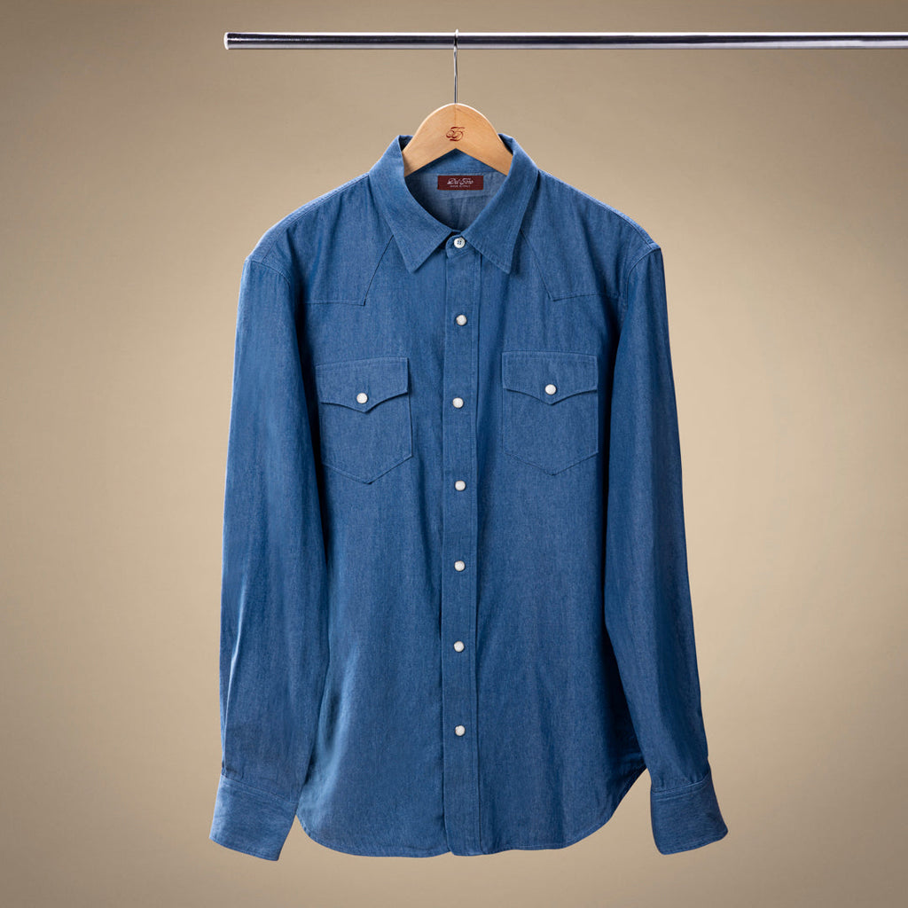 Western Shirt in Solid Blue — front product view