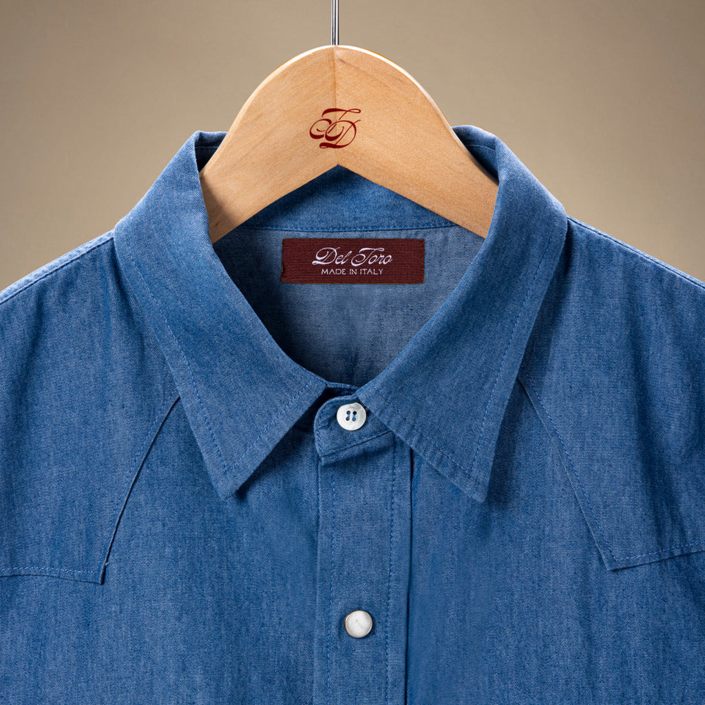 Western Shirt in Solid Blue — garment detail