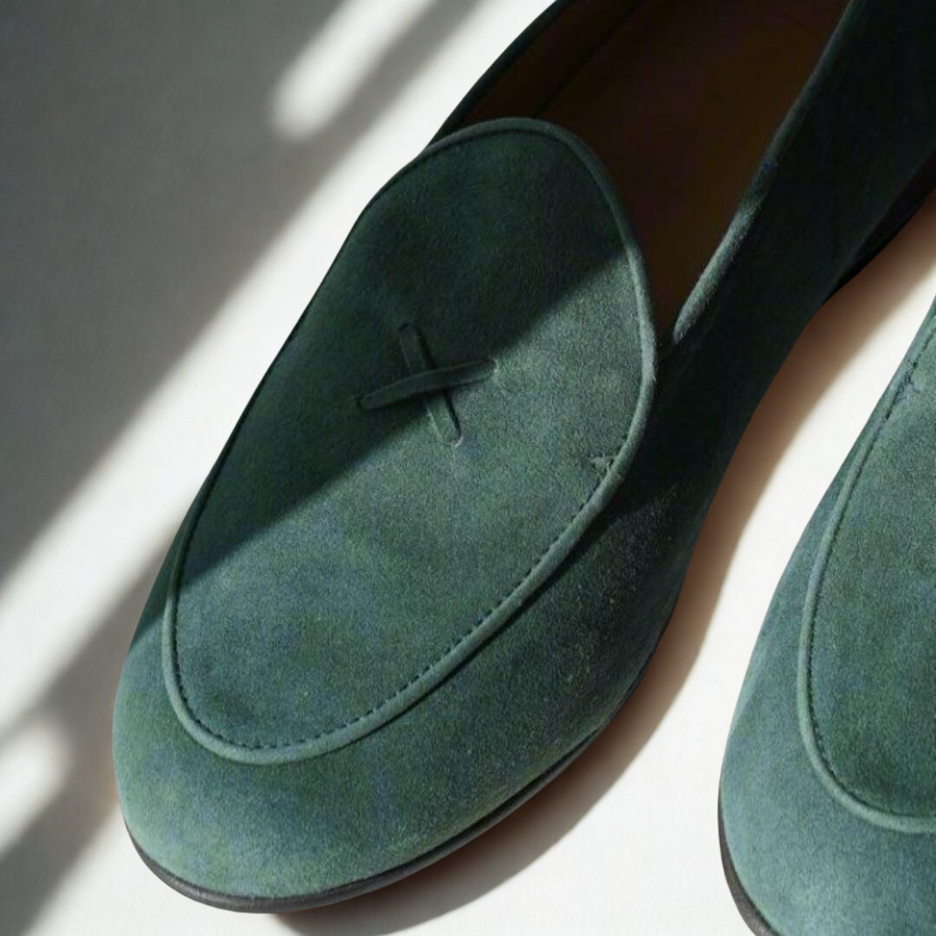 Pine Suede Milano Loafer — studio close-up