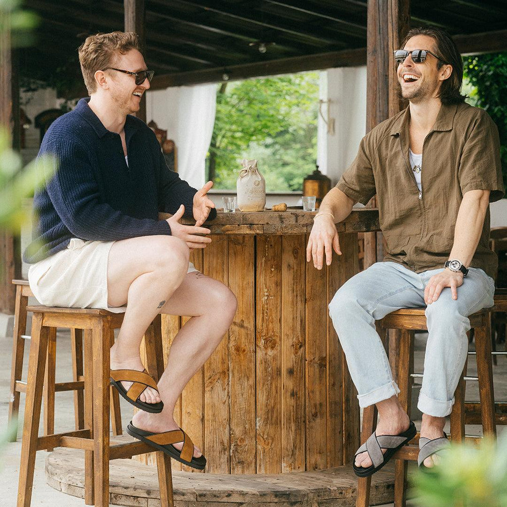 Grigio Amalfi Crossover Sandal — lifestyle setting