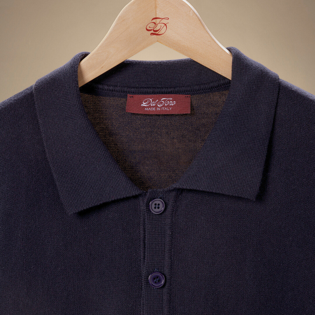 Vintage Polo Cardigan in Navy — garment detail