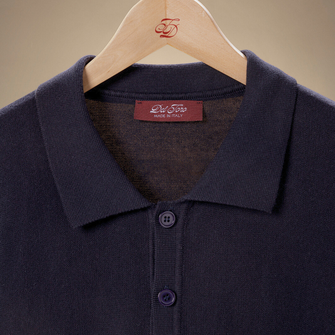 Vintage Polo Cardigan in Navy — garment detail