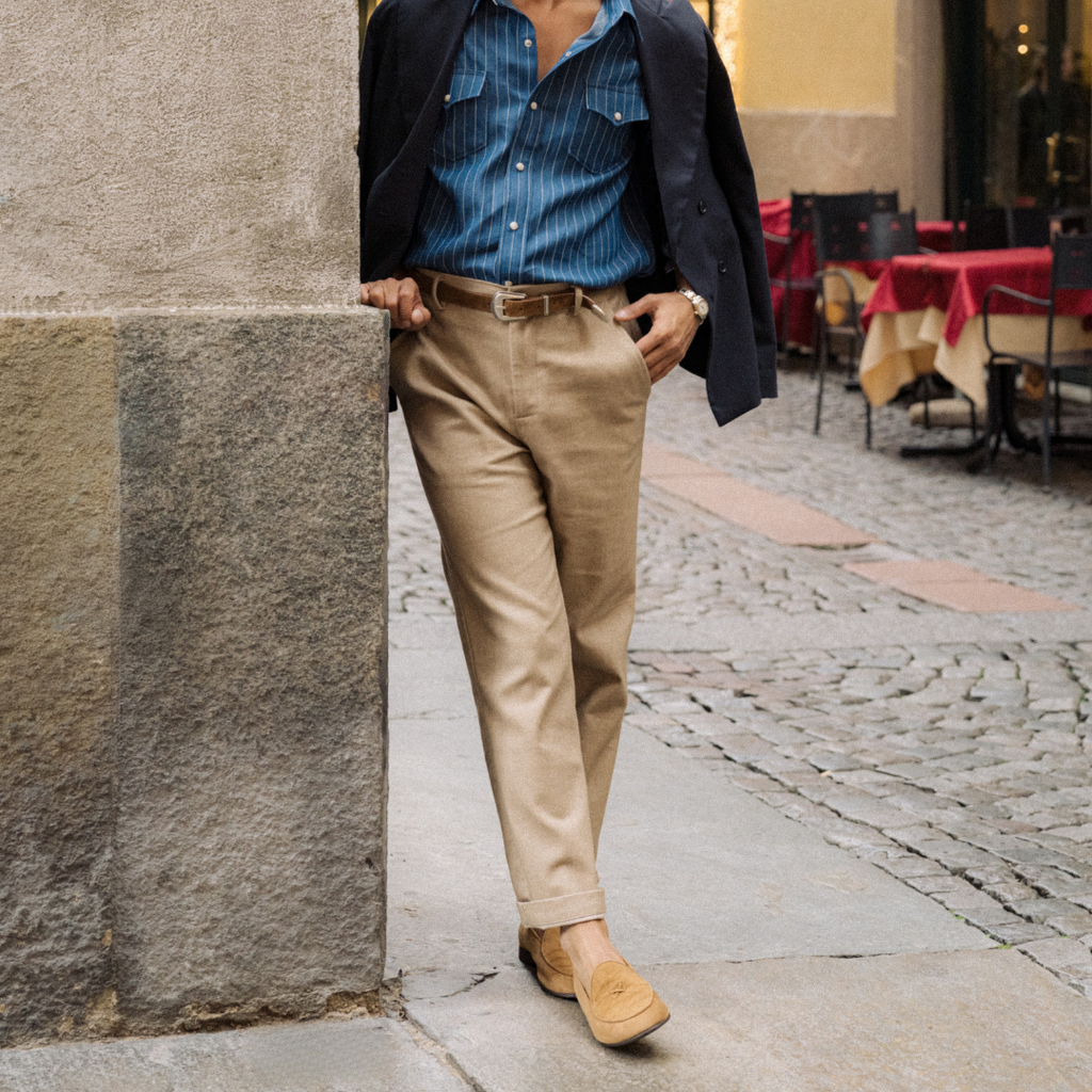 Prato Pant in Birdseye Beige — lifestyle product view
