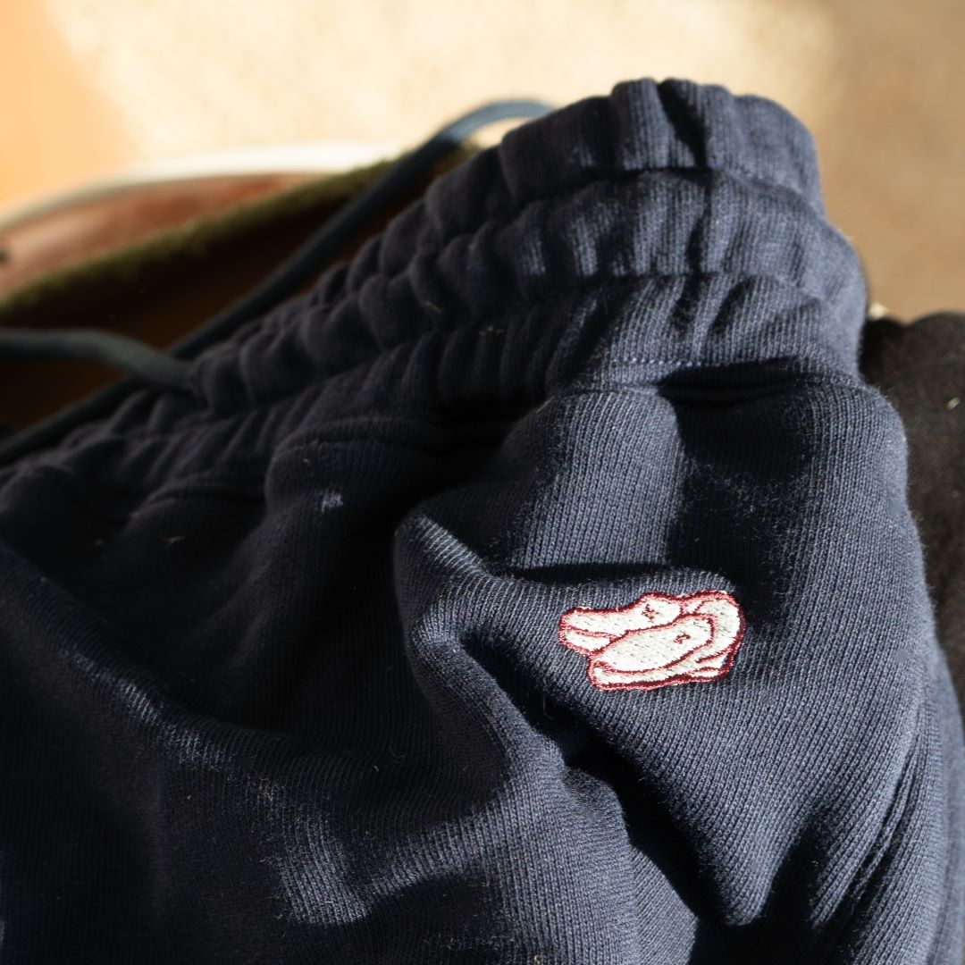 Retro Gym Sweatpants in Navy — garment detail