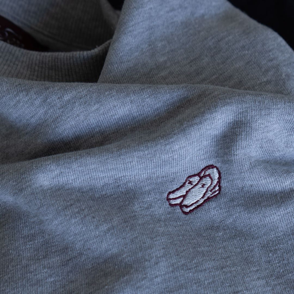 Retro Gym Crewneck Sweatshirt in Heather Grey — garment detail