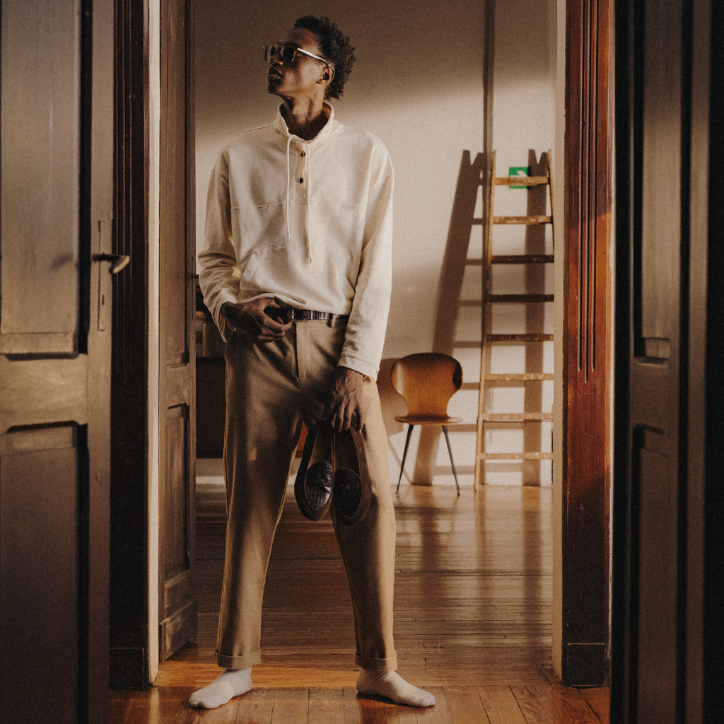 Sailor Sweatshirt in Vintage White — lifestyle styling