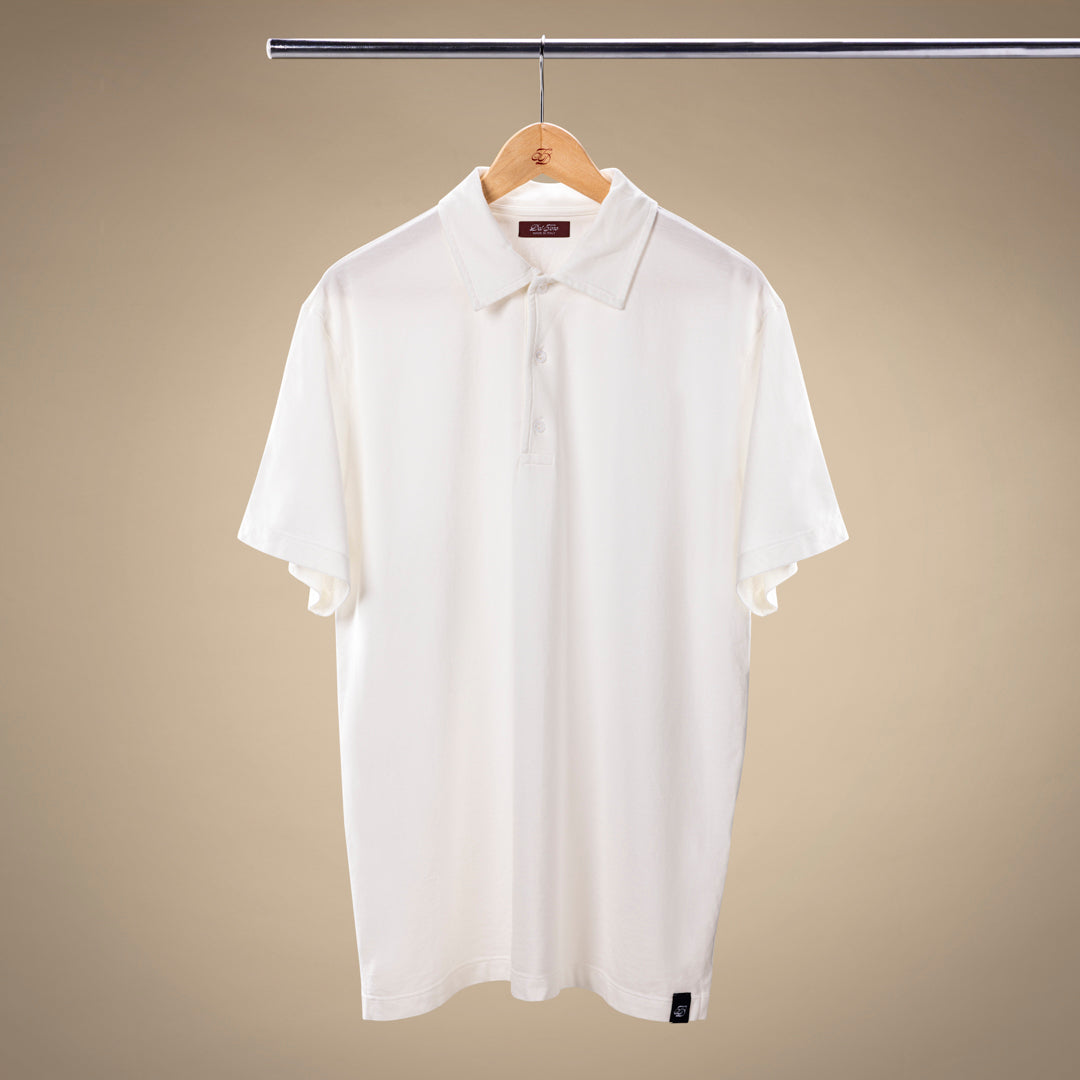 Short Sleeve Polo in Panna White — front product view