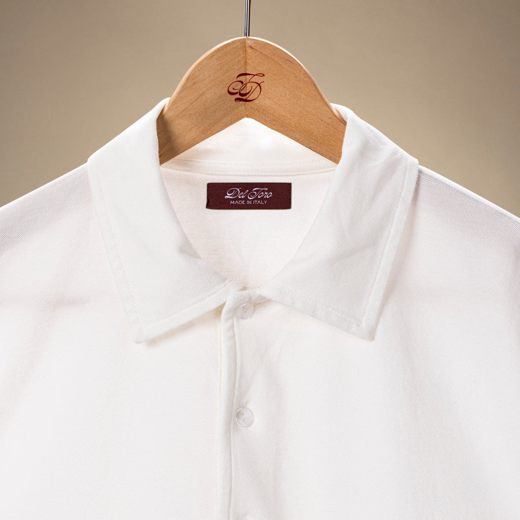 Short Sleeve Polo in Panna White — garment detail