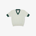 Vintage Short Sleeve V-Neck Sweater in Vintage White and Forest Green — front product view