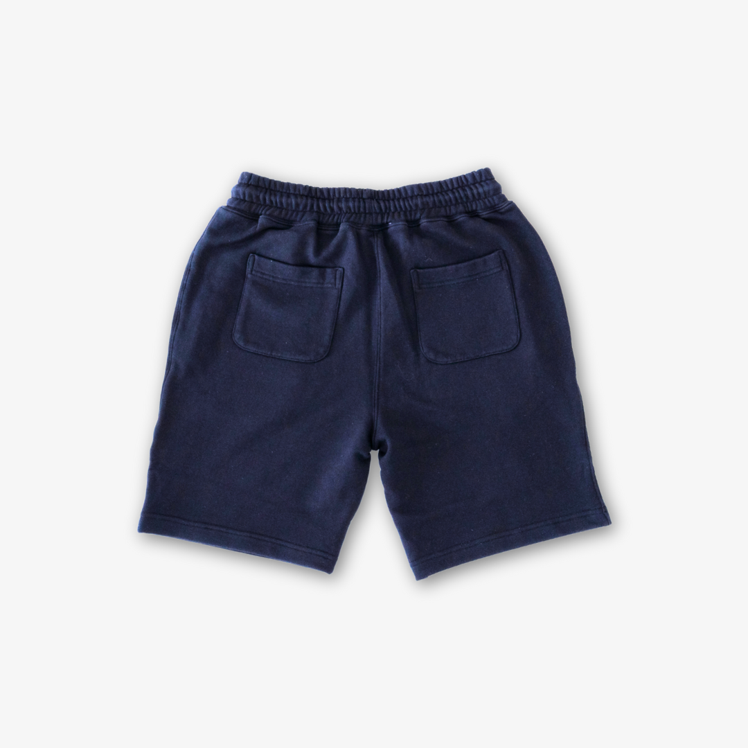 Retro Gym Sweatshorts in Navy — back product view
