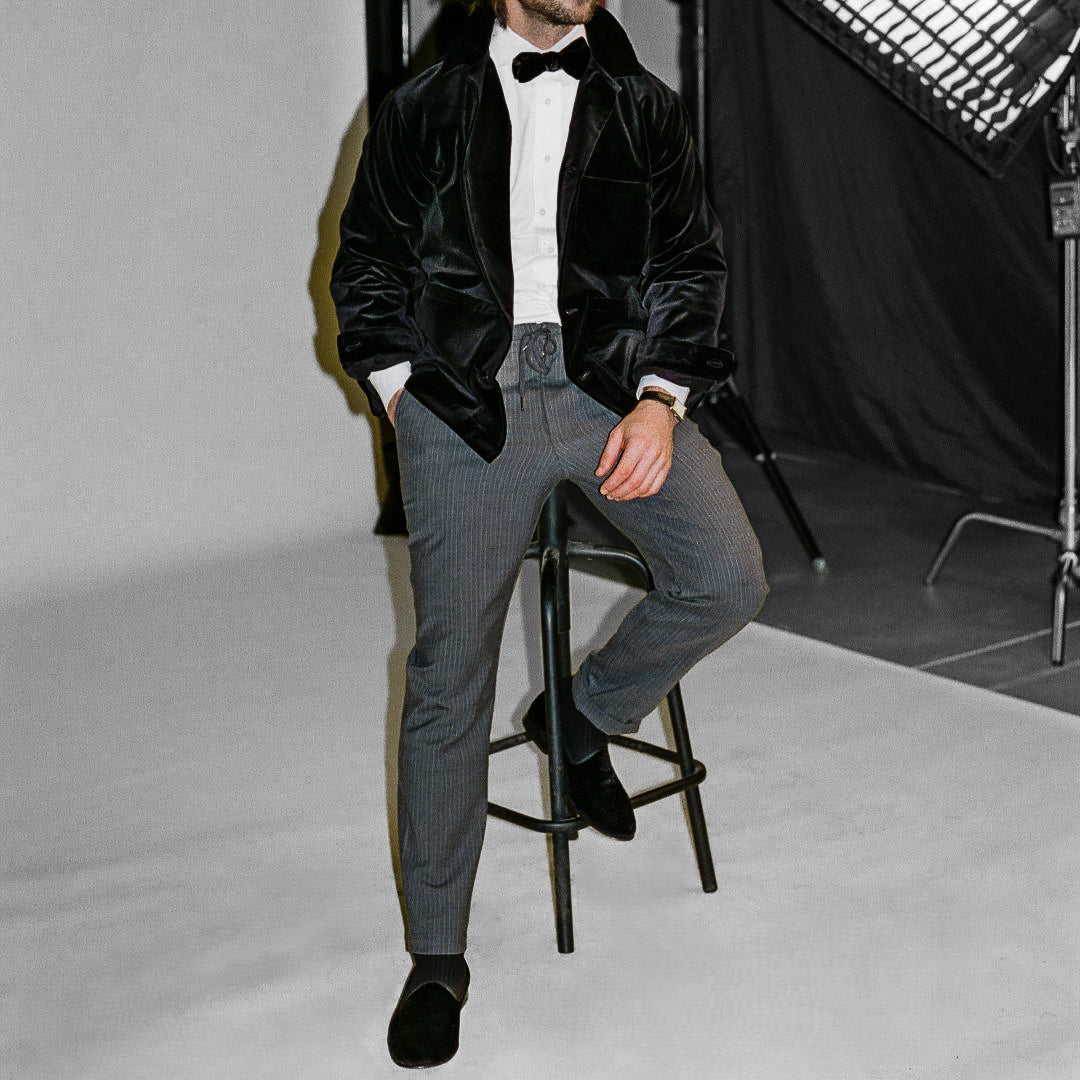 Velour Cocktail Coat in Black — formal outfit styling