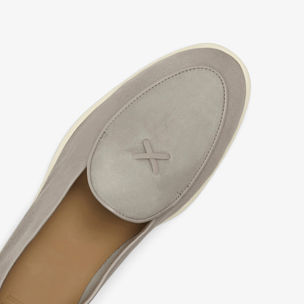 Grigio Suede Viaggio Loafer — top angle close-up