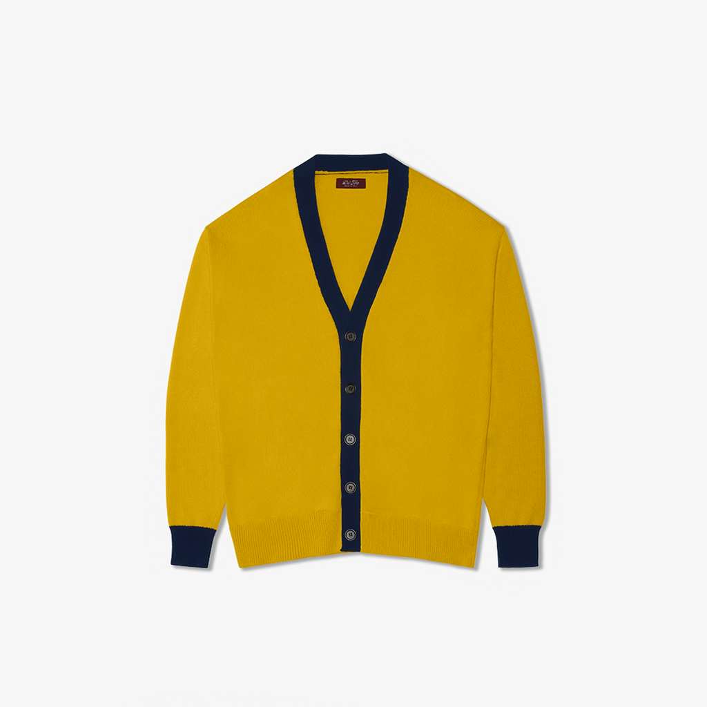 Vintage Fit Cardigan in Collegiate Yellow and Navy — front product view