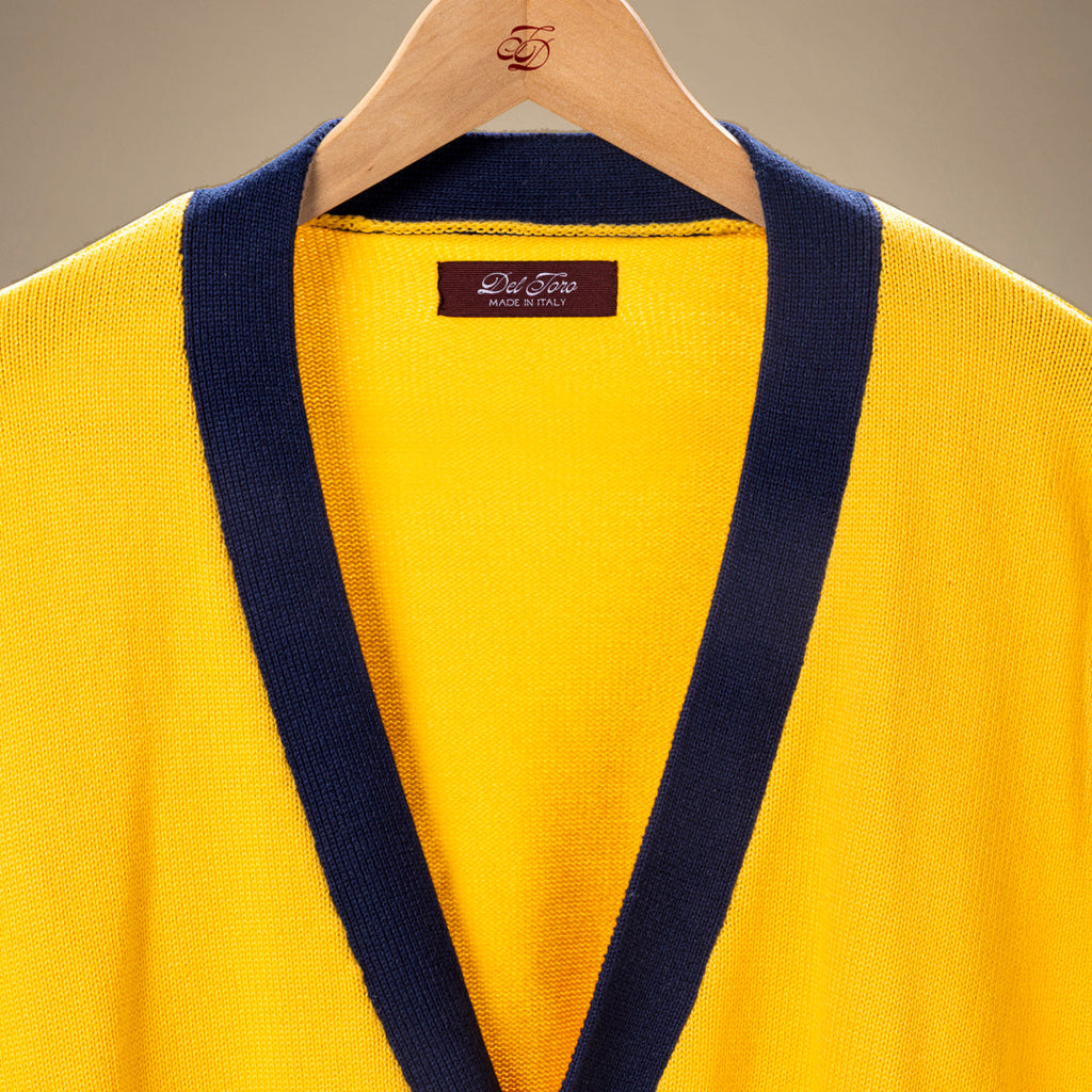 Vintage Fit Cardigan in Collegiate Yellow and Navy — garment detail