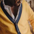 Vintage Fit Cardigan in Collegiate Yellow and Navy — styled product view