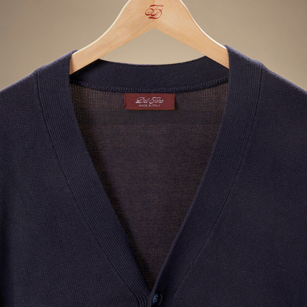 Vintage Fit Cardigan in Solid Navy — garment detail