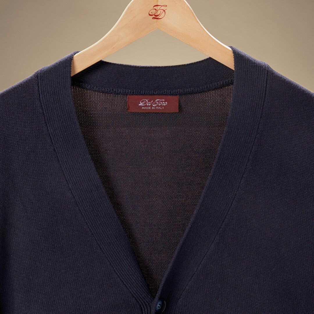 Vintage Fit Cardigan in Solid Navy — garment detail