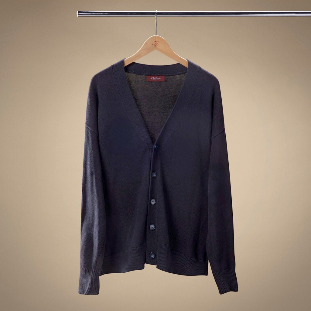 Vintage Fit Cardigan in Solid Navy — front product view
